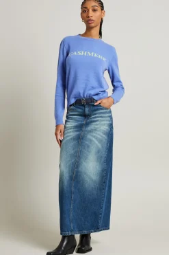 Maglia in cashmere con intarsio - Celeste