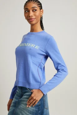 Maglia in cashmere con intarsio - Celeste