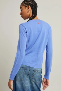 Maglia in cashmere con intarsio - Celeste