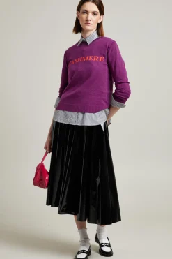 Maglia in cashmere con intarsio - Melanzana