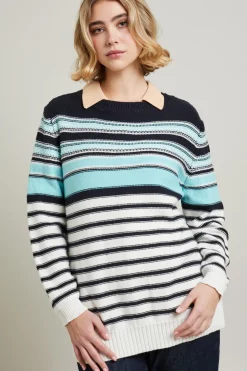 Maglia in cordonetto a righe - Bliu Azzurro Bianco