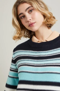 Maglia in cordonetto a righe - Bliu Azzurro Bianco
