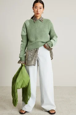 Maglia in cordonetto con toppe - Verde Salvia