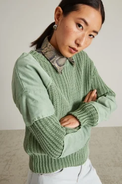 Maglia in cordonetto con toppe - Verde Salvia
