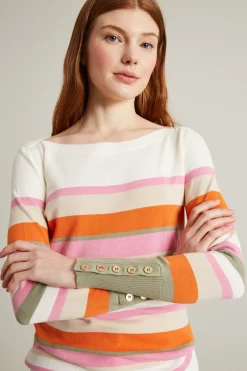 Maglia in cotone - Bianco Arancione Rosa