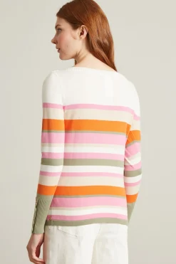 Maglia in cotone - Bianco Arancione Rosa