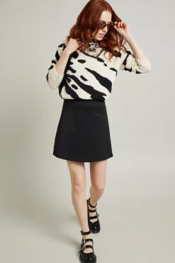 Maglia in cotone con intarsio - Bianco Nero