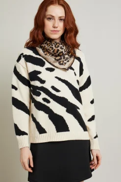 Maglia in cotone con intarsio - Bianco Nero