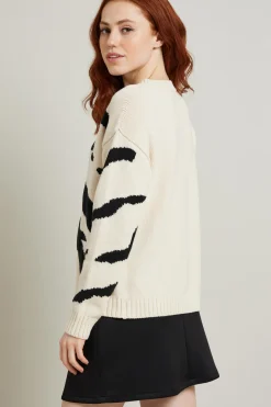 Maglia in cotone con intarsio - Bianco Nero