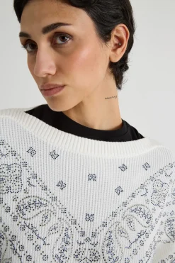 Maglia in cotone con strass - Bianco