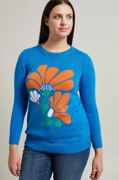 Maglia in cotone jacquard - Celeste