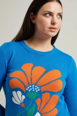 Maglia in cotone jacquard - Celeste