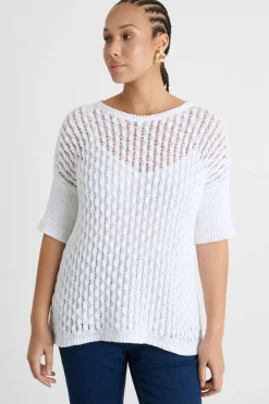 Maglia in fettuccia a punto traforato - Bianco