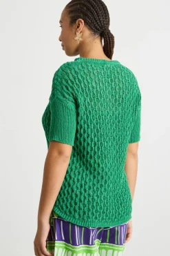 Maglia in fettuccia a punto traforato - Verde