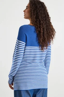 Maglia in filato laminato - Blu Bianco