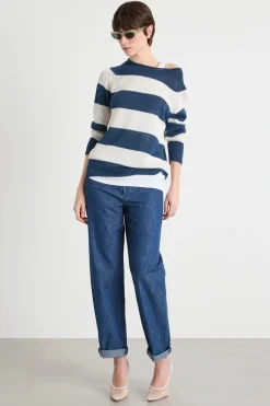 Maglia in filato leggero - Bianco Blu
