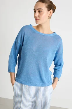 Maglia in filato rasato - Azzurro