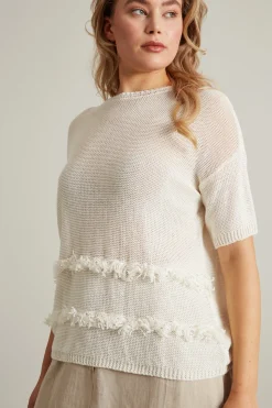 Maglia in lino con frange - Bianco