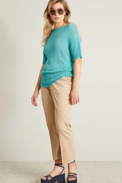 Maglia in lino e viscosa - Azzurro