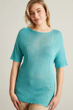 Maglia in lino e viscosa - Azzurro