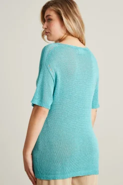 Maglia in lino e viscosa - Azzurro