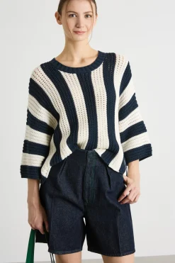 Maglia in maglia traforata - Blu Bianco