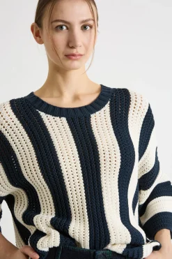 Maglia in maglia traforata - Blu Bianco