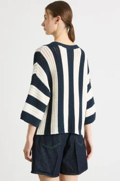 Maglia in maglia traforata - Blu Bianco