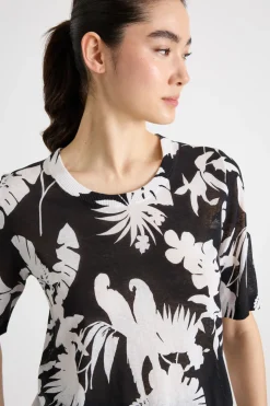 Maglia in organza stampata - Bianco Nero