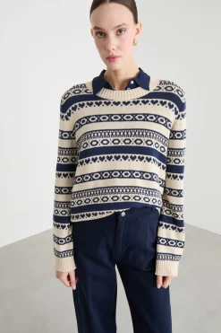 Maglia jacquard - Blu Beige