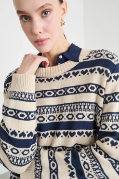 Maglia jacquard - Blu Beige