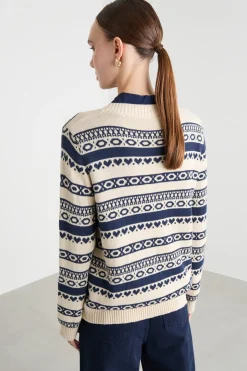 Maglia jacquard - Blu Beige