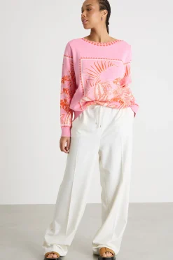 Maglia jacquard - Rosa Arancione Bianco