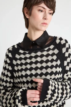 Maglia leggera con maniche raglan - Avorio Nero