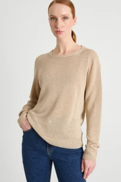 Maglia leggera con scollo tondo - Cammello