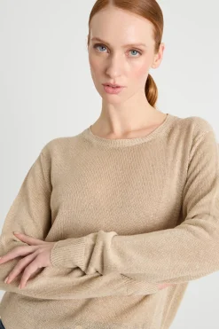 Maglia leggera con scollo tondo - Cammello