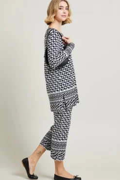 Maglia lunga jacquard - Blu Notte Bianco