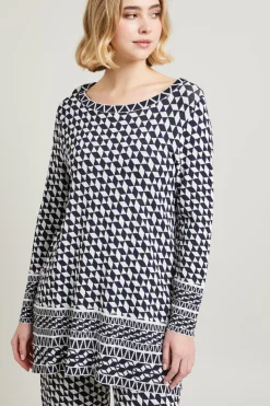 Maglia lunga jacquard - Blu Notte Bianco