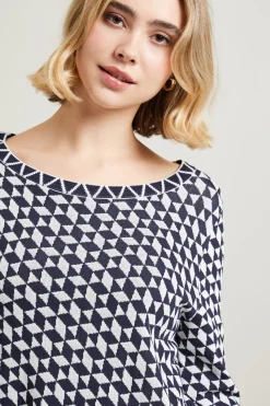 Maglia lunga jacquard - Blu Notte Bianco