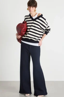 Maglia morbida bouclé - Blu Bianco