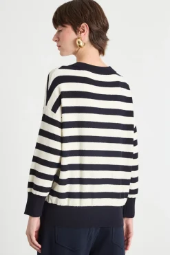 Maglia morbida bouclé - Blu Bianco