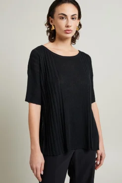 Maglia morbida con spacchi - Nero