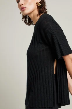 Maglia morbida con spacchi - Nero
