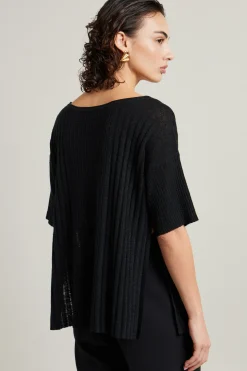 Maglia morbida con spacchi - Nero