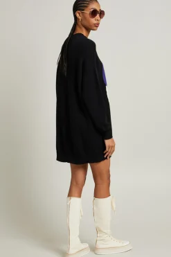 Maglia over con intarsio - Nero Viola Bianco