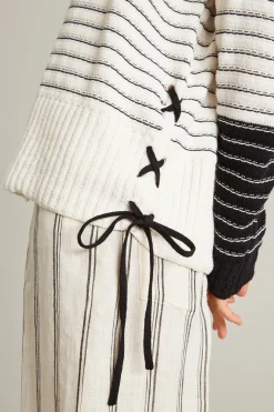 Maglia over con lacci - Bianco Nero
