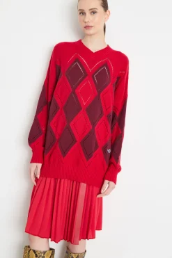 Maglia oversize a rombi - Rosso