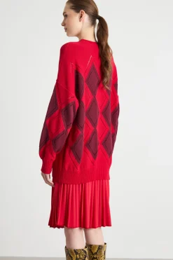 Maglia oversize a rombi - Rosso