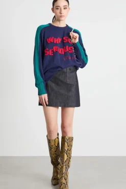 Maglia oversize con appliqué - Blu Verde