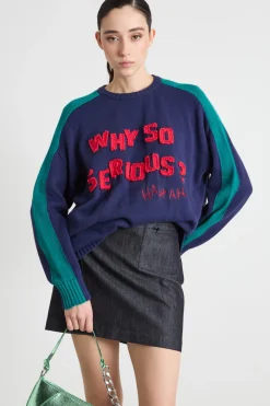 Maglia oversize con appliqué - Blu Verde